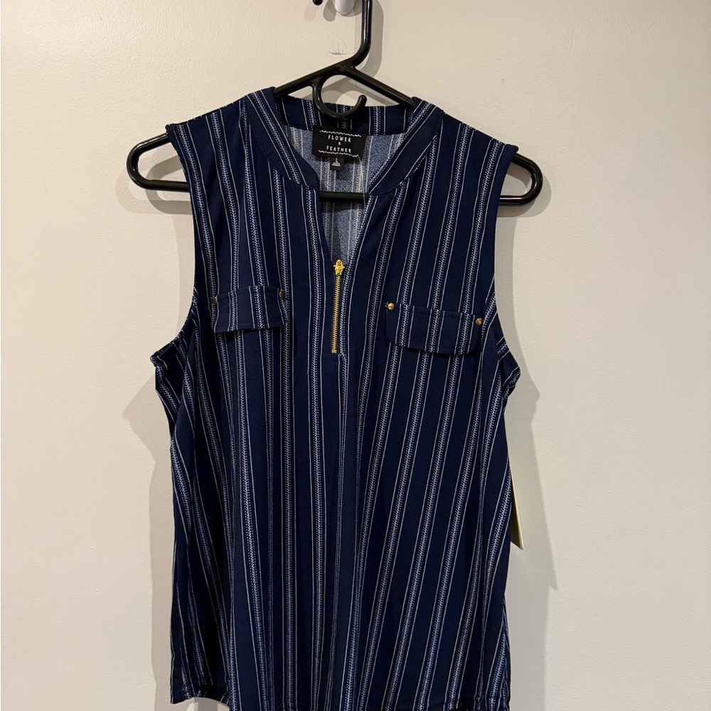 Flower and Feather Navy striped sleeveless women top size large